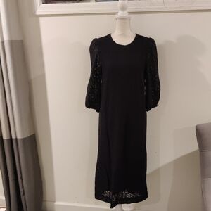 New!Numph NUVIOL Caviar Black Lace Sleeve Midi Dress Elevated Luxury Y2K Chic